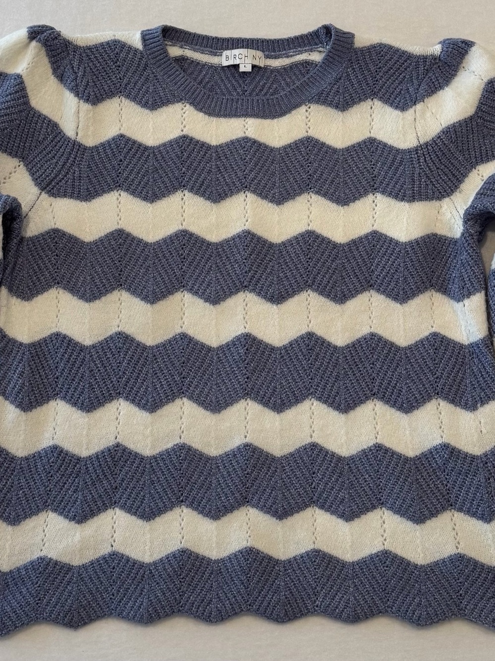 Birch NY Stripped Long Sleeve Sweater Large Blue/White